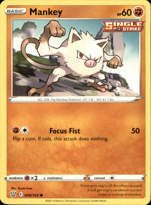 Mankey 066/163 Common Battle Styles NM/M